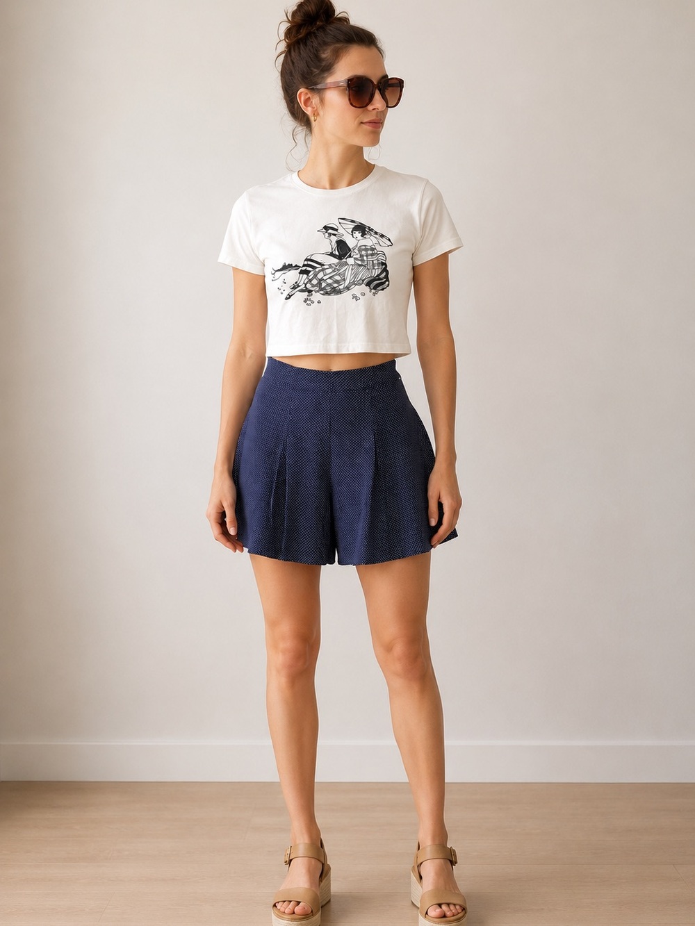 Navy Pleated Women’s Shorts